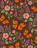 Orange Monarch Butterflies Pink Roses Lavender Rug