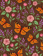 Orange Monarch Butterflies Pink Roses Lavender Rug