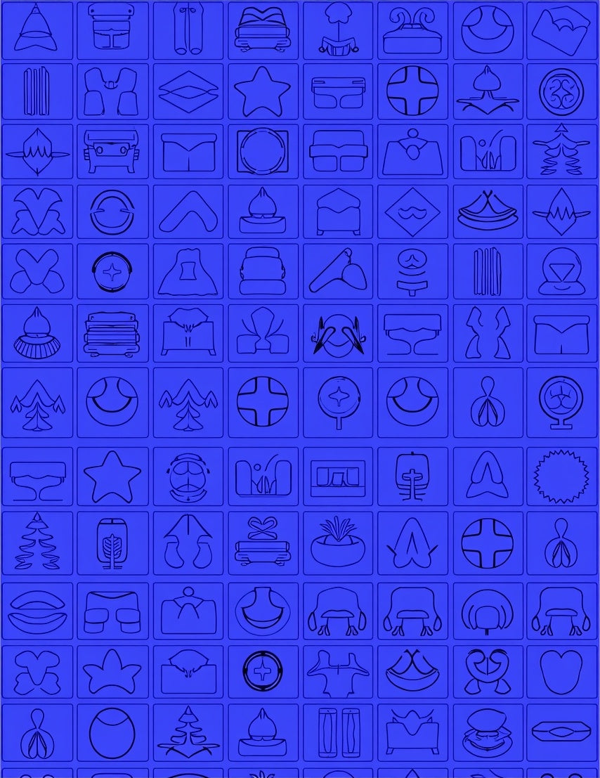 Blue Abstract Icons Grid Rug