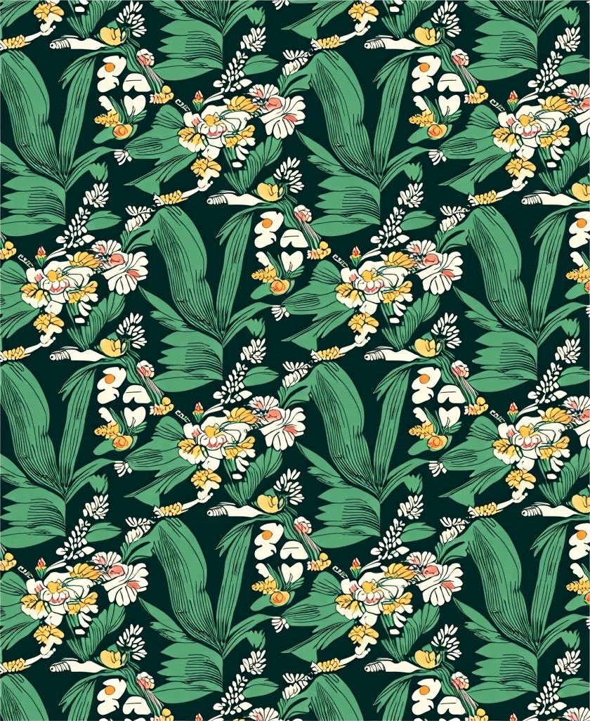 Emerald Lush Tropical Foliage and Blooms Rug