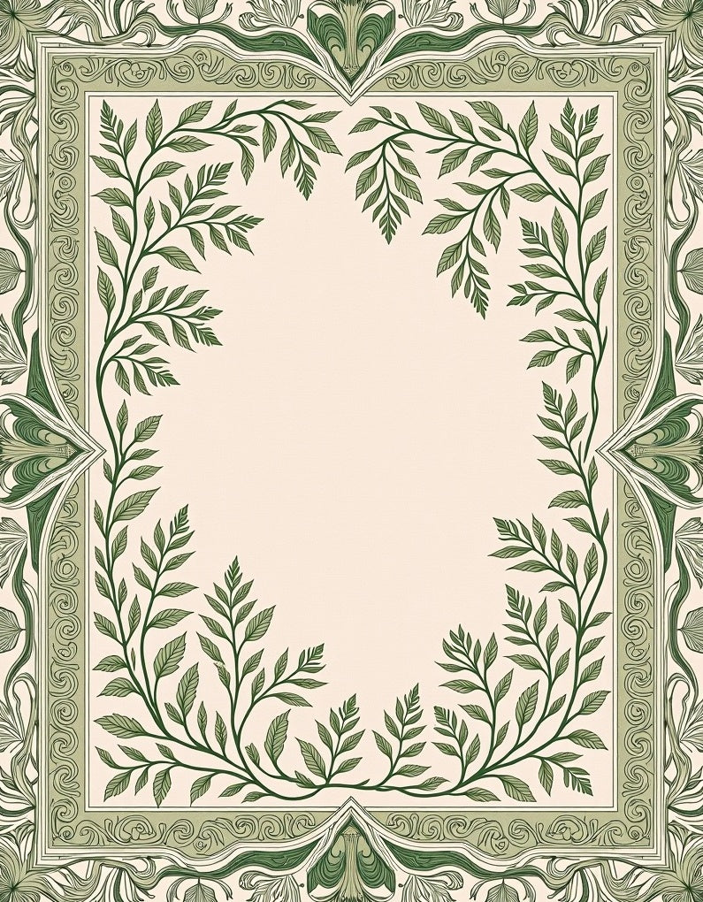 Green Leaf Vine Accent Frame Rug