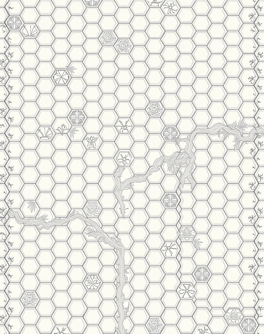 Monochromatic Hexagon Garden Tree Medallion Rug