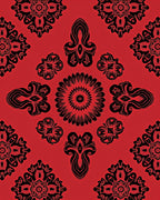 Bright Red Black Ornamental Mandala Rug