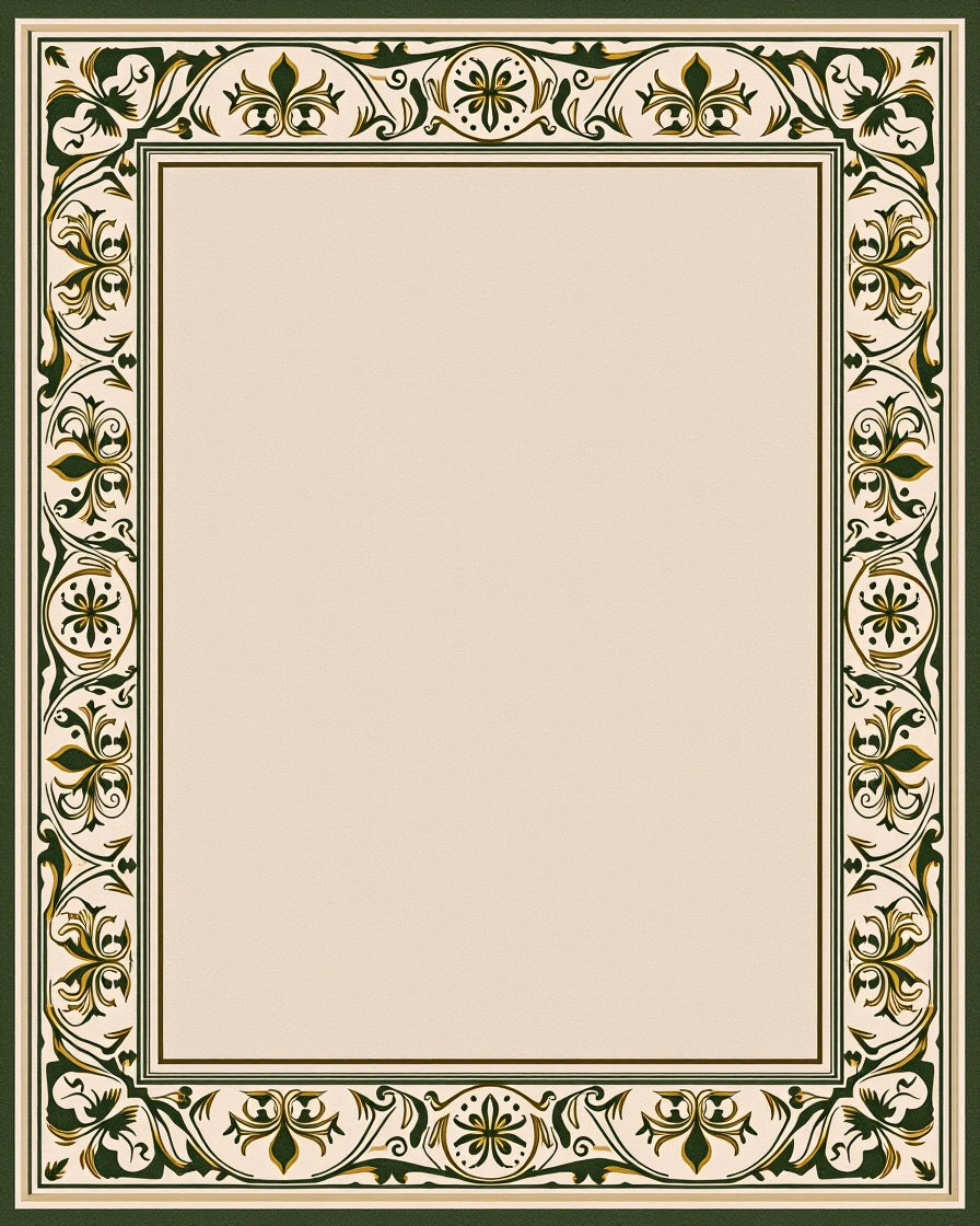Ornate Emerald Geometric Floral Border Rug