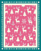 Pink White Reindeer Snowflake Forest Rug