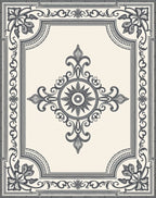 Ivory Black Ornate Floral Medallion Rug