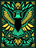 Striking Emerald Yellow Eagle Graphic Rug
