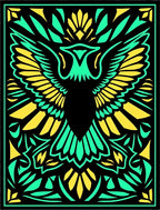 Striking Emerald Yellow Eagle Graphic Rug
