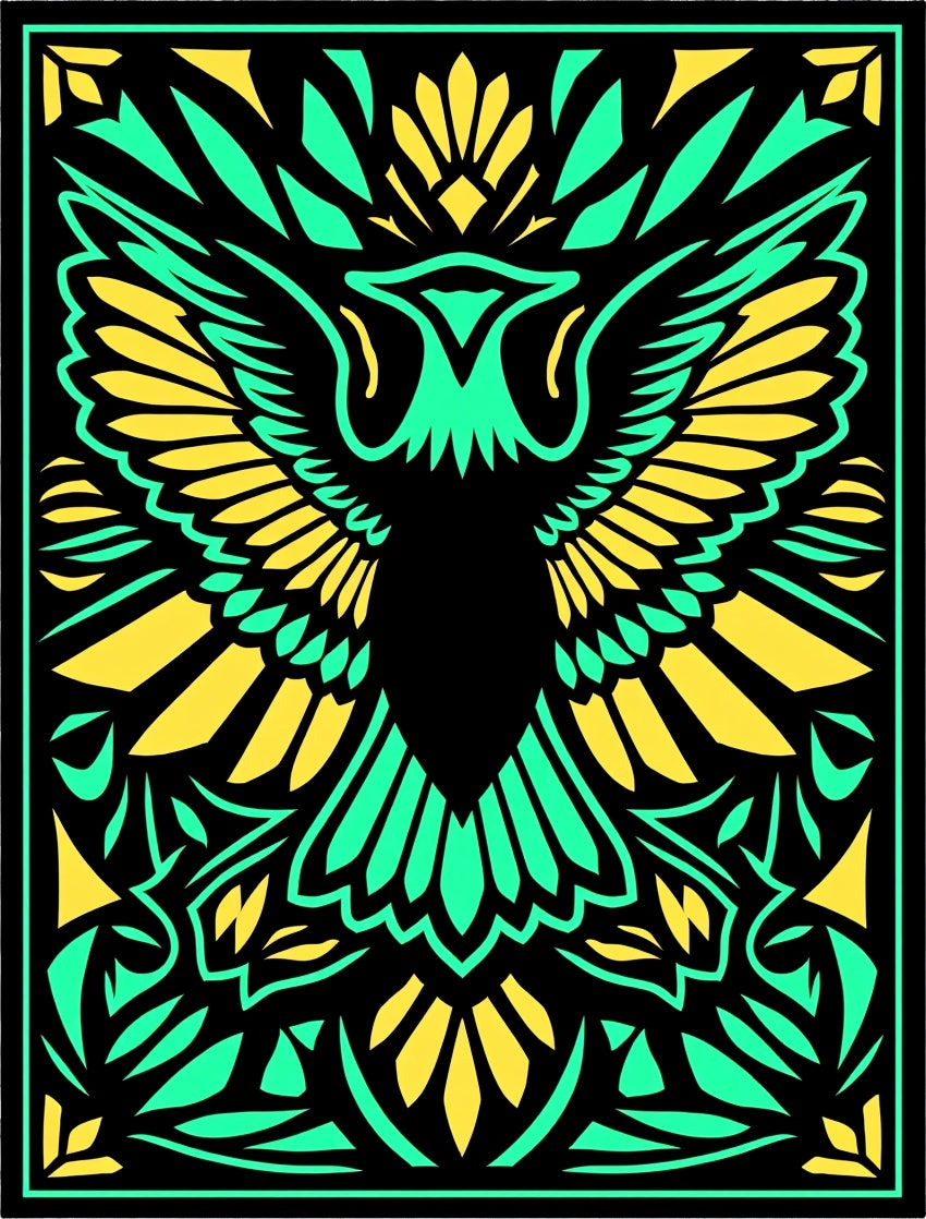Striking Emerald Yellow Eagle Graphic Rug