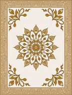 Gold Floral Medallion Cream Border Rug