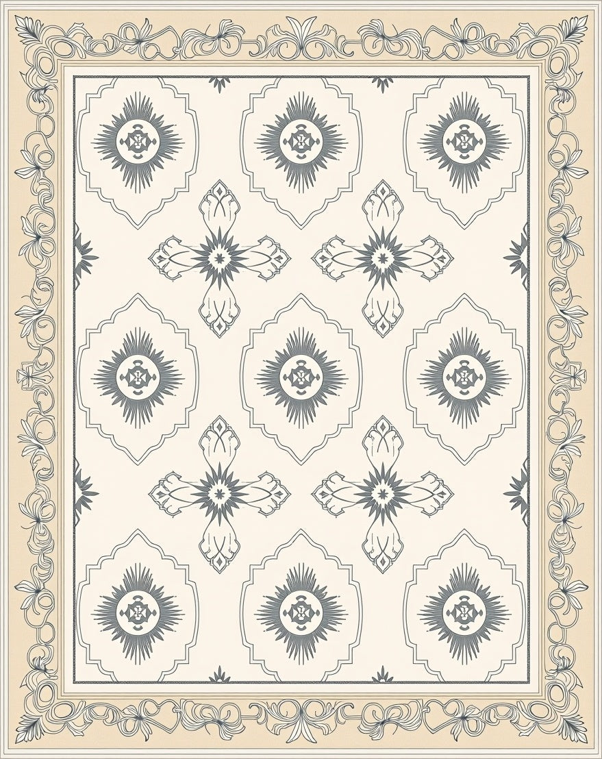 Classic Cream Gray Medallion Cross Rug