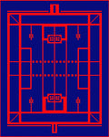 Geometric Red Grid Blue Rug