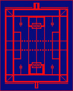 Geometric Red Grid Blue Rug
