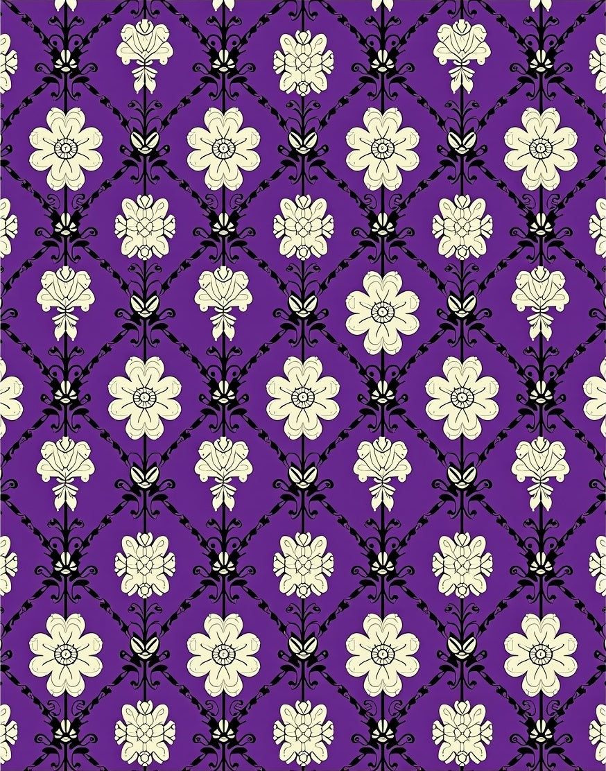 Vintage Purple Floral Lattice Rug