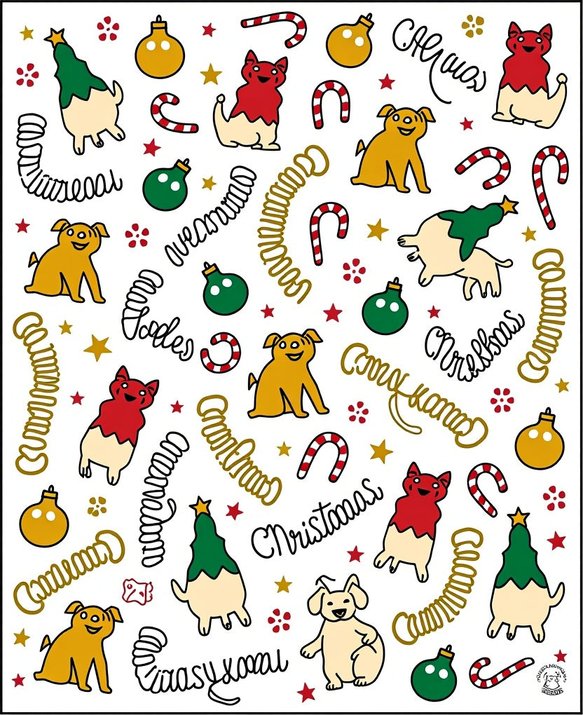 Cute Christmas Dogs and Baubles Rug