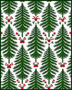 Green Pine Tree Red Holly Garland Rug