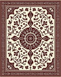 Deep Red Floral Medallion Cream Rug