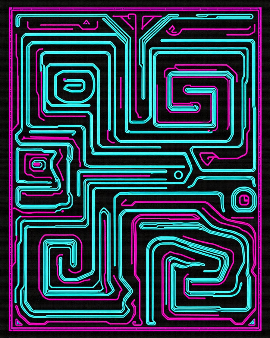 Neon Circuit Board Maze Rug