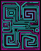 Neon Circuit Board Maze Rug