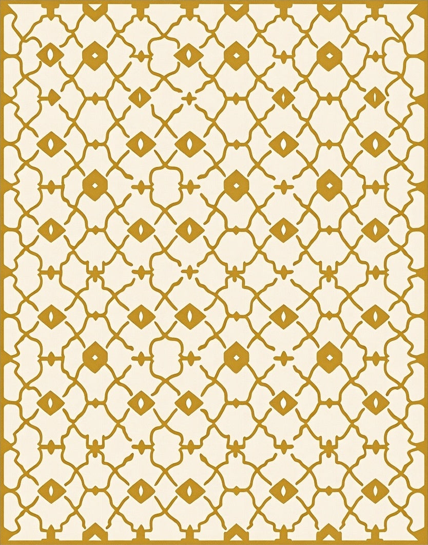Gold Geometric Lattice Arabesque Rug