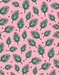 Green Palm Fronds Red Dots Pink Rug