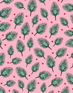 Green Palm Fronds Red Dots Pink Rug
