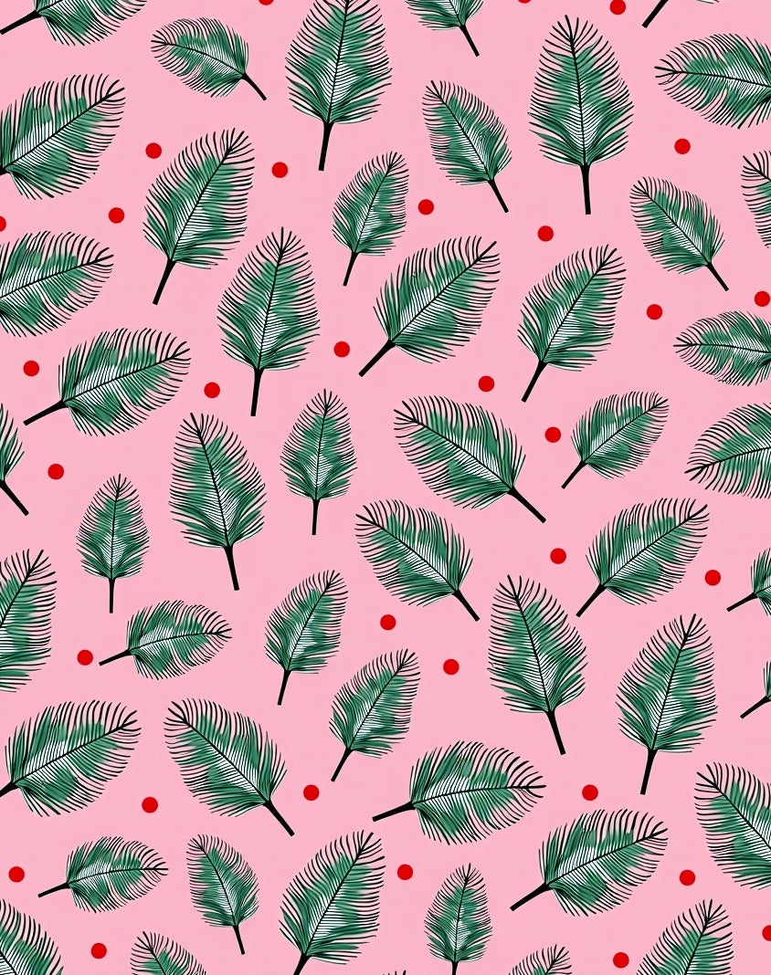Green Palm Fronds Red Dots Pink Rug