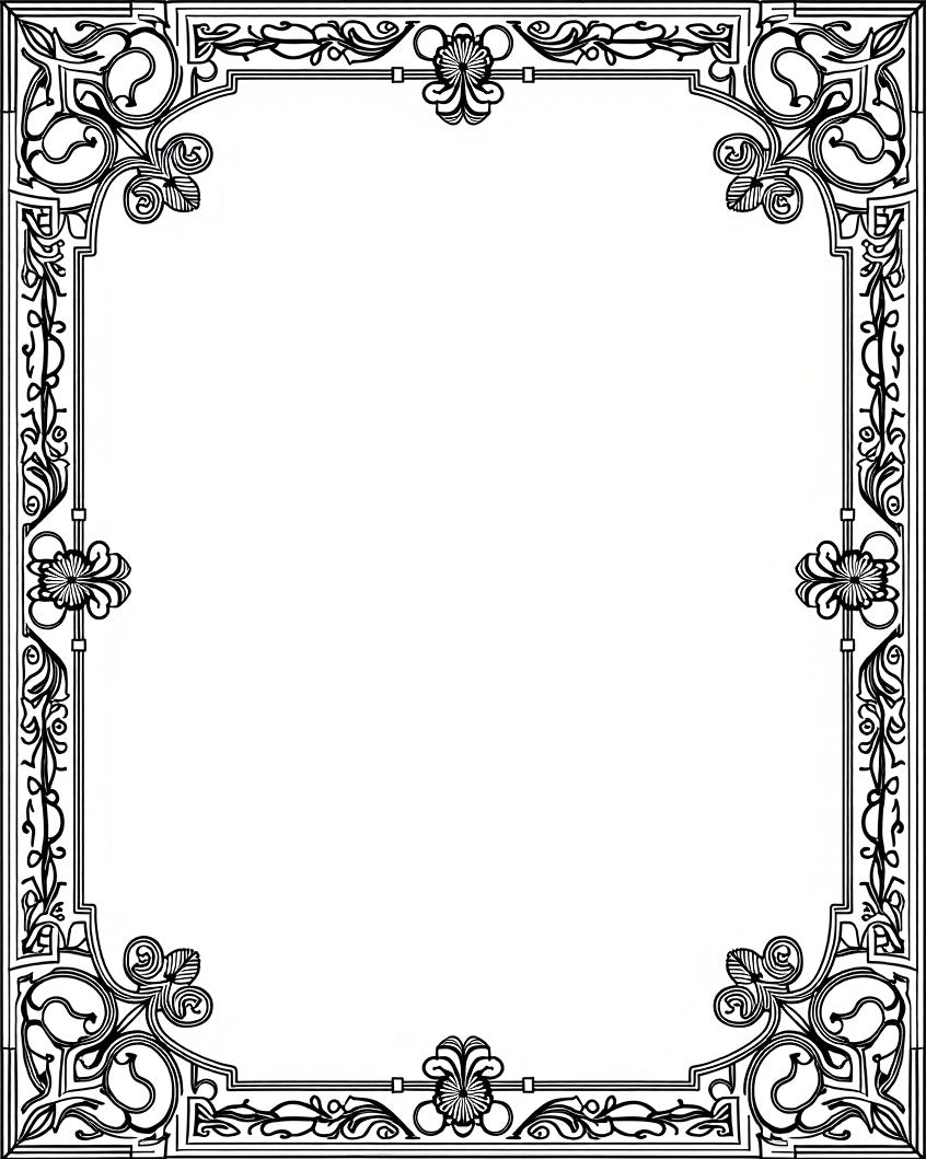 Vintage Black Floral Swirl Frame Rug