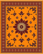 Golden Orange Floral Medallion Rug