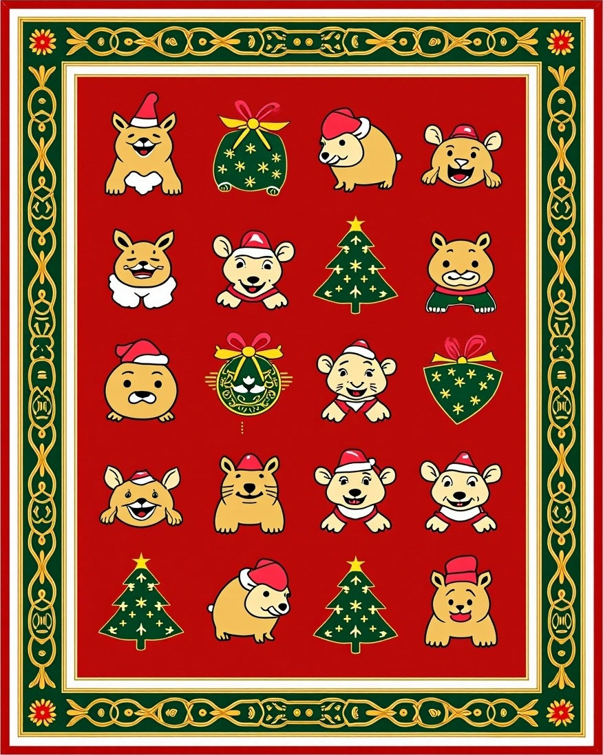 Festive Red Christmas Critter Collection Rug