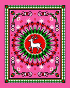 Whimsical Deer Medallion Pink Floral Rug