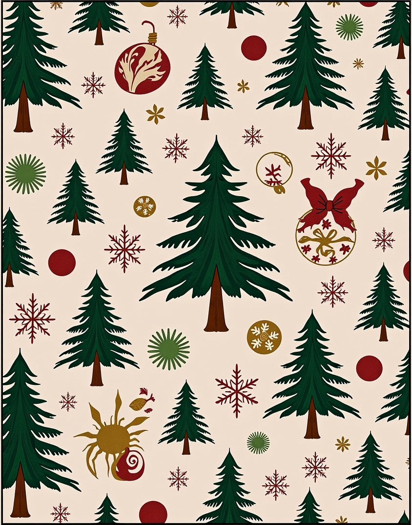 Festive Evergreen Trees and Ornaments Rug