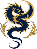 Majestic Blue Gold Dragon Silhouette Rug