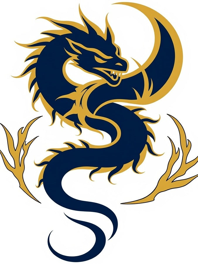 Majestic Blue Gold Dragon Silhouette Rug