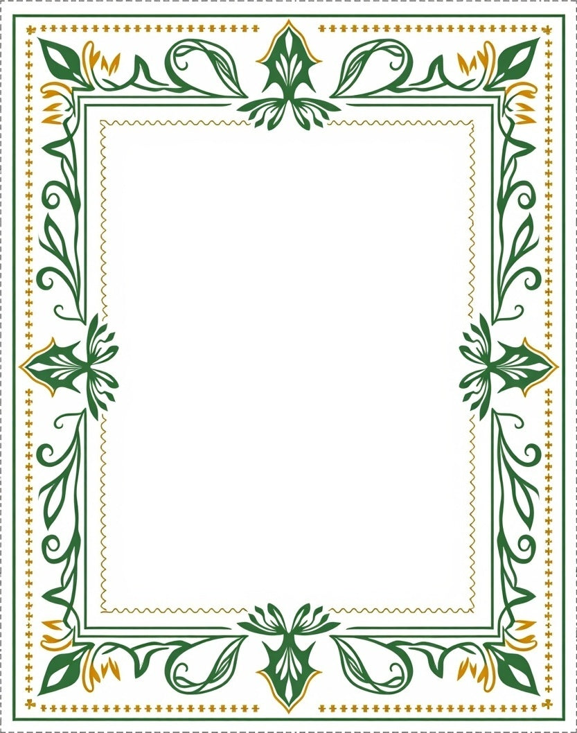 Green Gold Floral Border Frame Rug