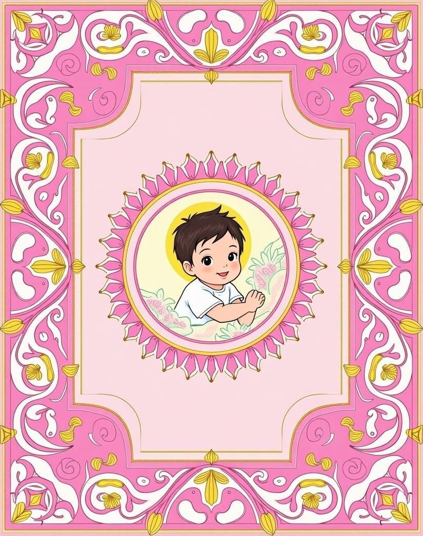 Pink Floral Medallion Child Portrait Rug