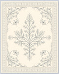 Cream Dark Blue Art Nouveau Floral Vine Rug