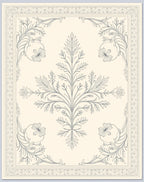 Cream Dark Blue Art Nouveau Floral Vine Rug