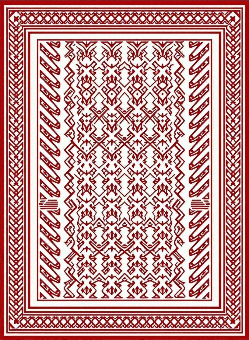 Crimson Geometric Abstraction Wide Border Rug