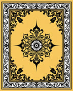 Golden Black Medallion Floral Border Rug
