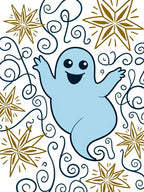Playful Blue Ghost Whimsical Stars Rug