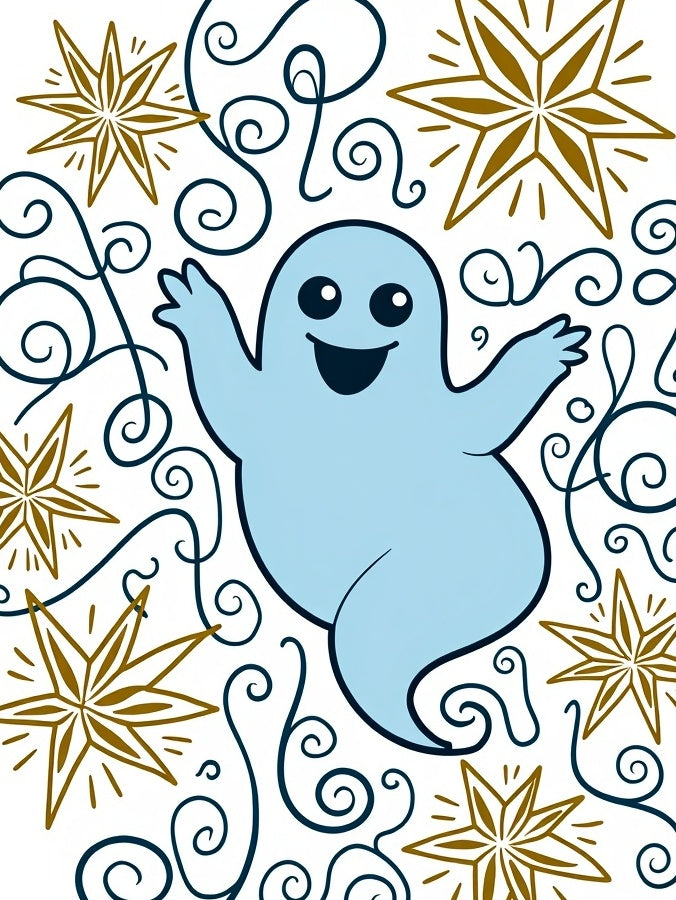 Playful Blue Ghost Whimsical Stars Rug