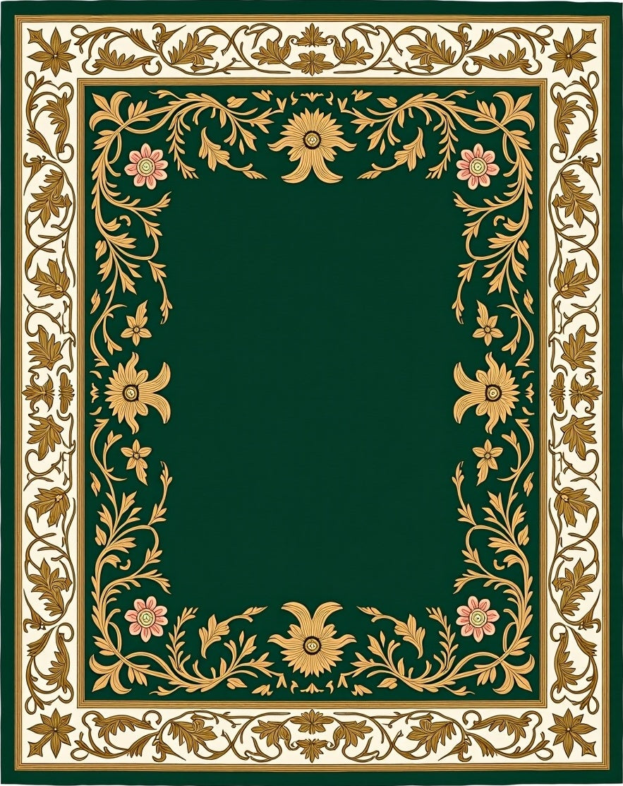 Emerald Green Floral Garland Border Rug