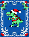 Christmas Green Dinosaur Snowflakes Festive Border Rug