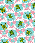 Charming Green Frogs Pink Bows Rug
