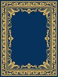 Elegant Navy Blue Golden Scroll Frame Rug