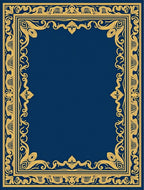 Elegant Navy Blue Golden Scroll Frame Rug
