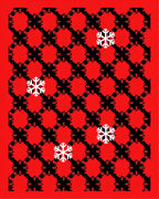 Red Black Snowflake Geometric Grid Rug