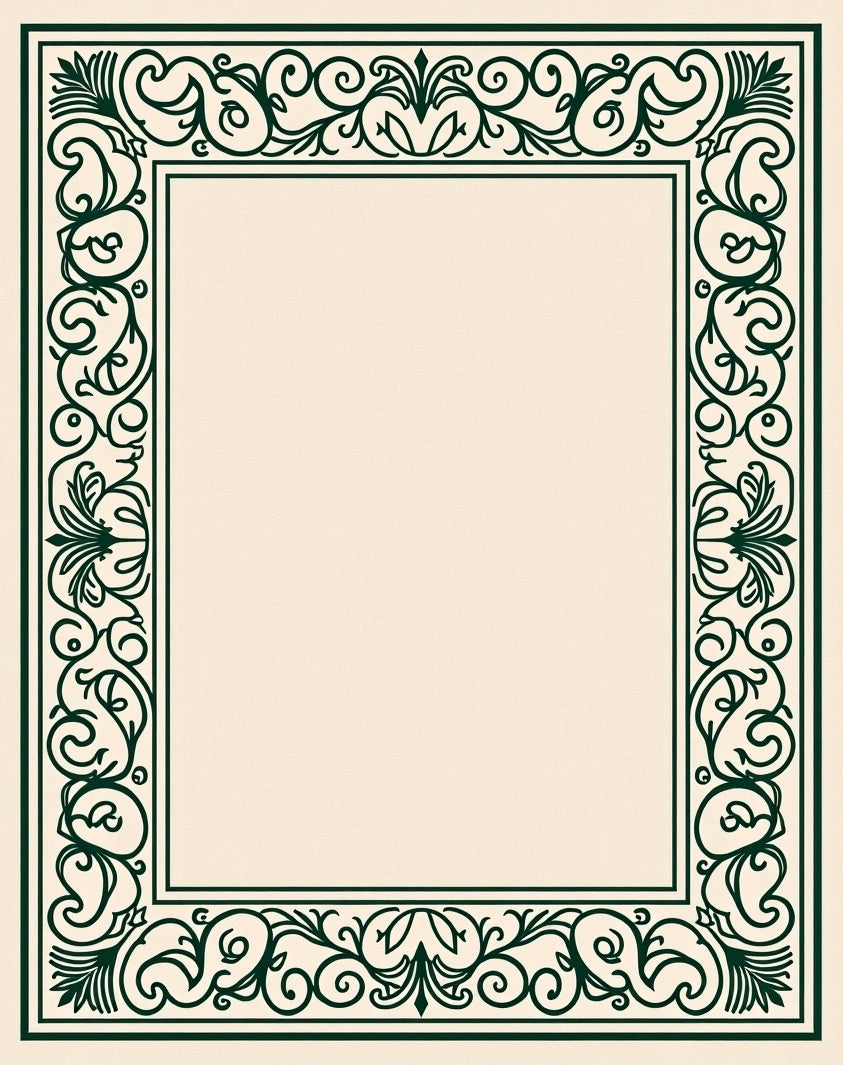 Dark Emerald Scrollwork Border Rug