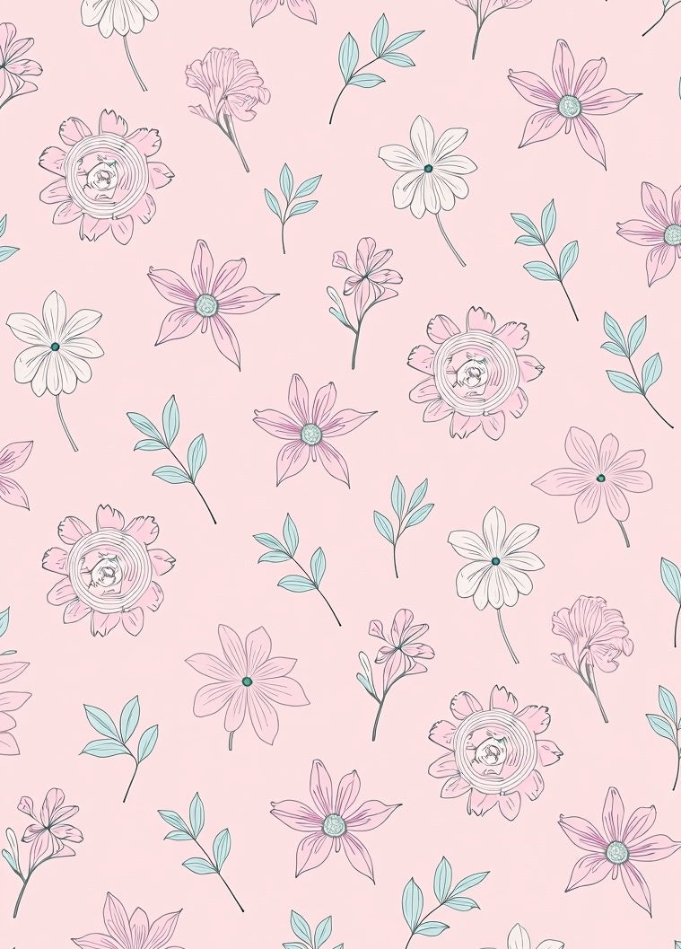 Blush Pink Floral Botanical Sketch Rug